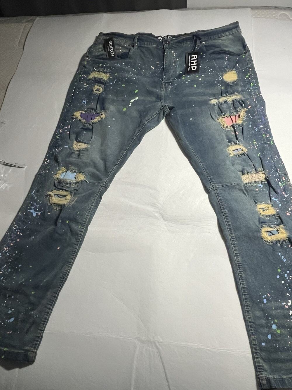 AHP Another Hype Piece Jeans Mens 44x33 Slim Distressed Paint Splatter Patchwork